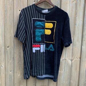 Fila Pin Stripe Fleece Big Logo T Shirt Medium